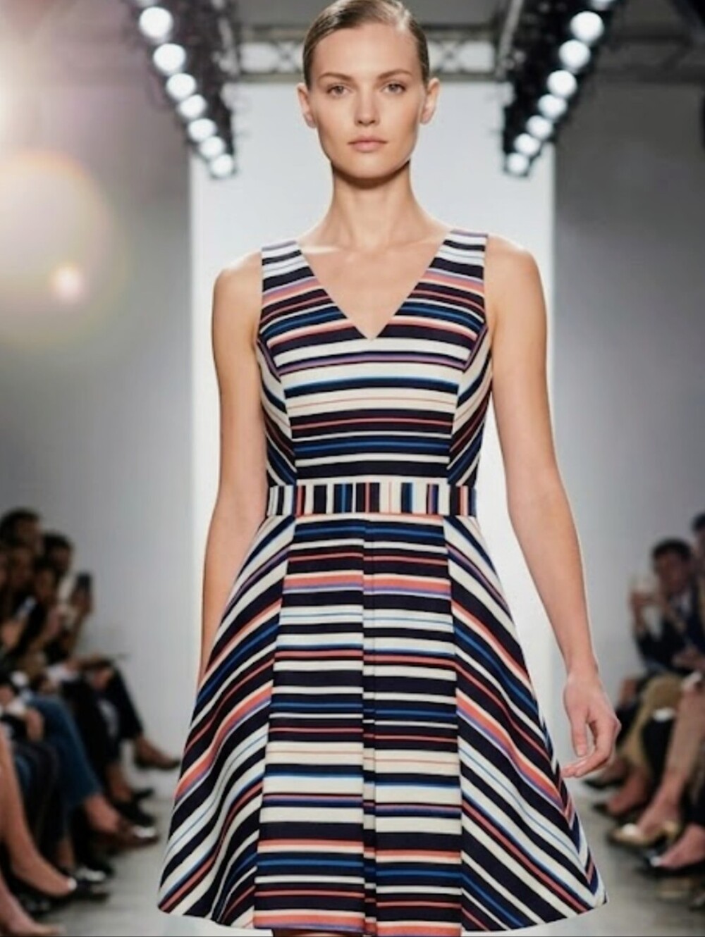 Adelyn Rae Striped Cross-Back A-Line Dress Size L